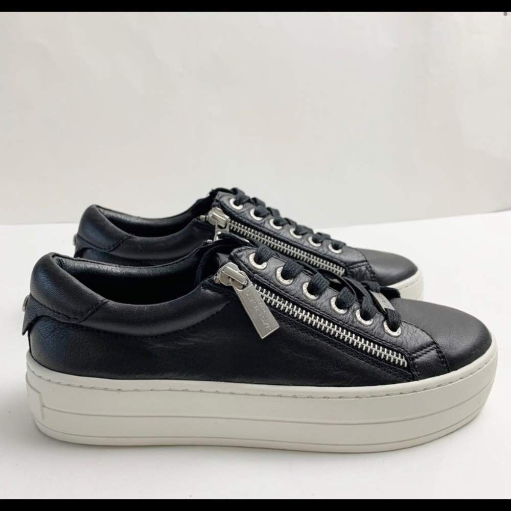 J/Slides Harling Black Zippers Leather Lace Sneakers Women’s 6.5